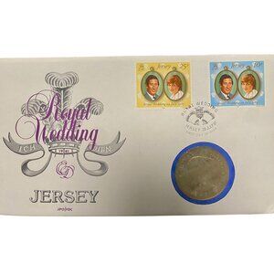 1981 Jersey Royal Wedding First Day Cover With Stamps & Coin Collectible